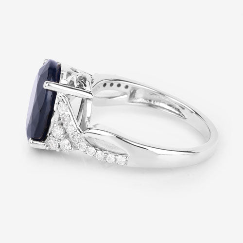 6.54 Carat Genuine Blue Sapphire and White Diamond 14K White Gold Ring Bids.com