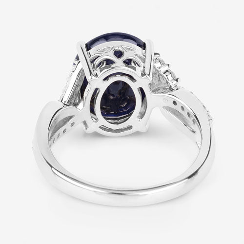 6.54 Carat Genuine Blue Sapphire and White Diamond 14K White Gold Ring Bids.com