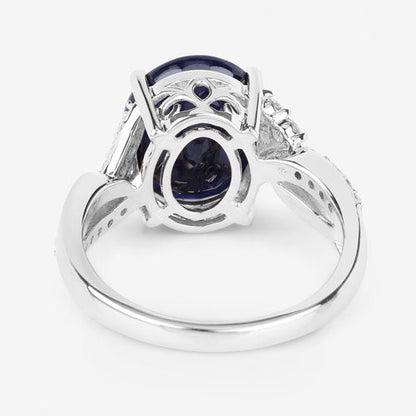 6.54 Carat Genuine Blue Sapphire and White Diamond 14K White Gold Ring Bids.com