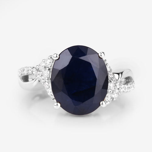 6.54 Carat Genuine Blue Sapphire and White Diamond 14K White Gold Ring Bids.com