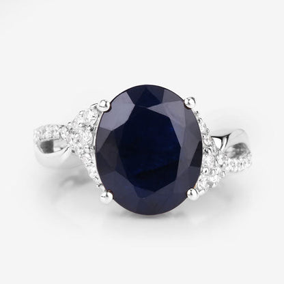6.54 Carat Genuine Blue Sapphire and White Diamond 14K White Gold Ring Bids.com