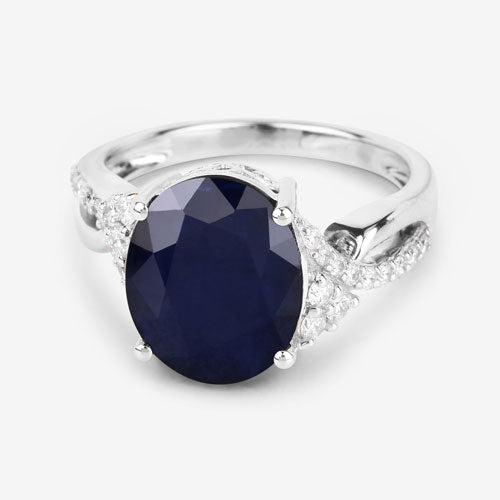6.54 Carat Genuine Blue Sapphire and White Diamond 14K White Gold Ring Bids.com