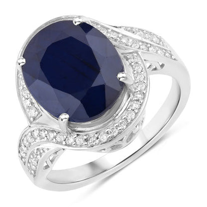 6.52 Carat Genuine Blue Sapphire and White Diamond 14K White Gold Ring Bids.com