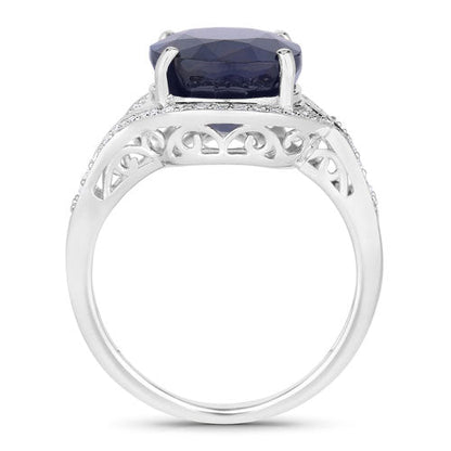 6.52 Carat Genuine Blue Sapphire and White Diamond 14K White Gold Ring Bids.com
