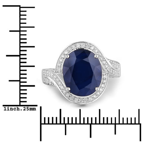 6.52 Carat Genuine Blue Sapphire and White Diamond 14K White Gold Ring Bids.com