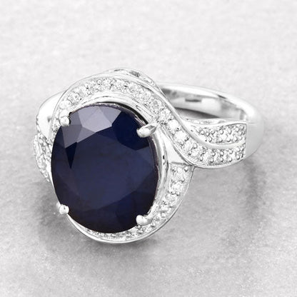 6.52 Carat Genuine Blue Sapphire and White Diamond 14K White Gold Ring Bids.com