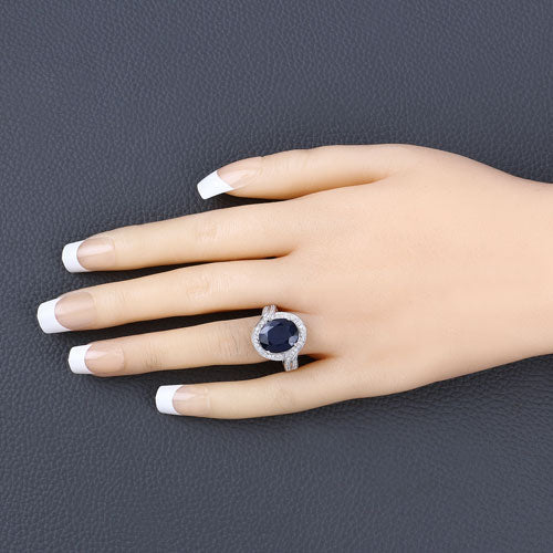 6.52 Carat Genuine Blue Sapphire and White Diamond 14K White Gold Ring Bids.com