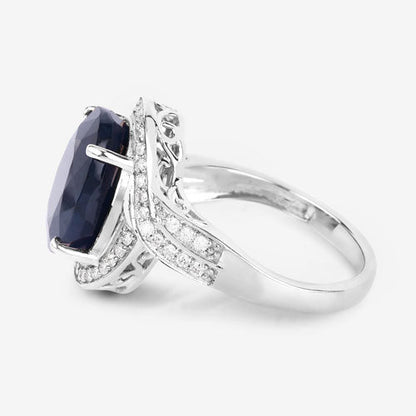 6.52 Carat Genuine Blue Sapphire and White Diamond 14K White Gold Ring Bids.com