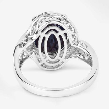 6.52 Carat Genuine Blue Sapphire and White Diamond 14K White Gold Ring Bids.com