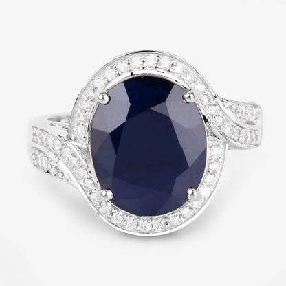 6.52 Carat Genuine Blue Sapphire and White Diamond 14K White Gold Ring Bids.com