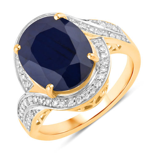 6.52 Carat Genuine Blue Sapphire and White Diamond 14K Yellow Gold Ring Bids.com