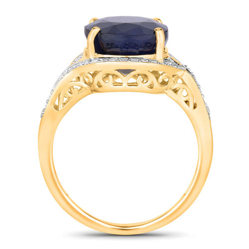 6.52 Carat Genuine Blue Sapphire and White Diamond 14K Yellow Gold Ring Bids.com