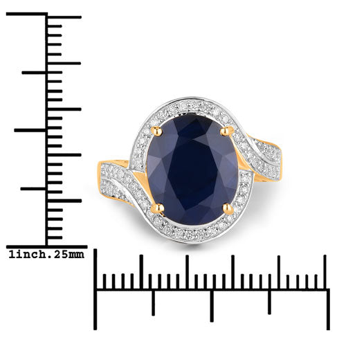 6.52 Carat Genuine Blue Sapphire and White Diamond 14K Yellow Gold Ring Bids.com