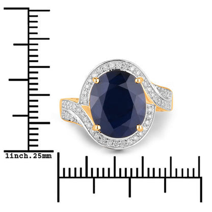 6.52 Carat Genuine Blue Sapphire and White Diamond 14K Yellow Gold Ring Bids.com