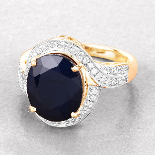 6.52 Carat Genuine Blue Sapphire and White Diamond 14K Yellow Gold Ring Bids.com