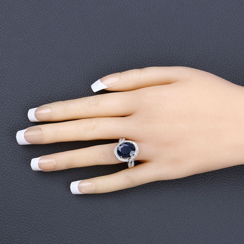 6.52 Carat Genuine Blue Sapphire and White Diamond 14K Yellow Gold Ring Bids.com