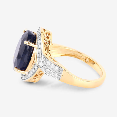 6.52 Carat Genuine Blue Sapphire and White Diamond 14K Yellow Gold Ring Bids.com