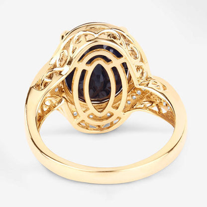 6.52 Carat Genuine Blue Sapphire and White Diamond 14K Yellow Gold Ring Bids.com