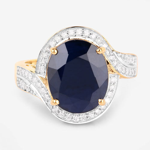 6.52 Carat Genuine Blue Sapphire and White Diamond 14K Yellow Gold Ring Bids.com