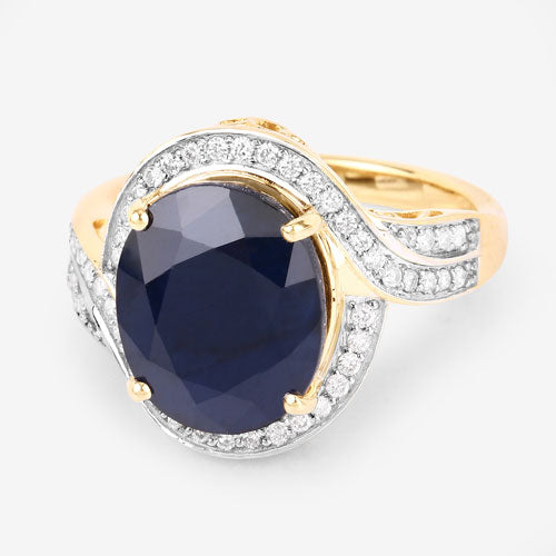 6.52 Carat Genuine Blue Sapphire and White Diamond 14K Yellow Gold Ring Bids.com