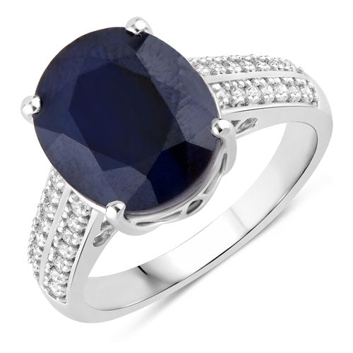 6.49 Carat Genuine Blue Sapphire and White Diamond 14K White Gold Ring Bids.com