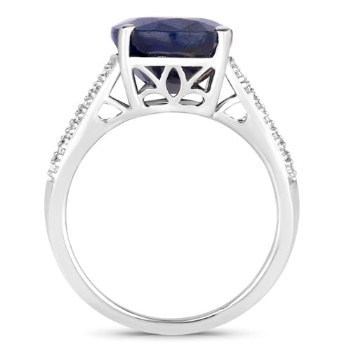 6.49 Carat Genuine Blue Sapphire and White Diamond 14K White Gold Ring Bids.com