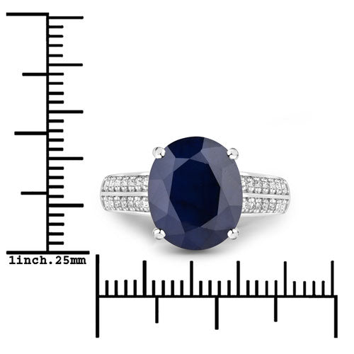6.49 Carat Genuine Blue Sapphire and White Diamond 14K White Gold Ring Bids.com
