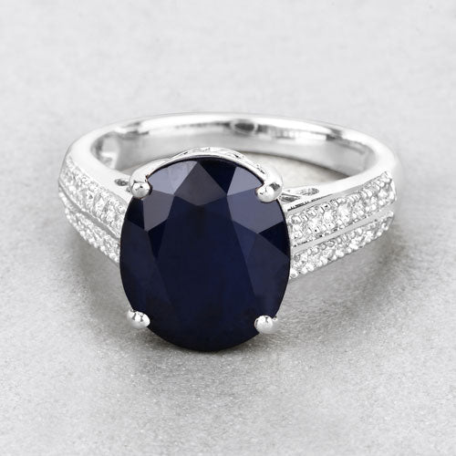6.49 Carat Genuine Blue Sapphire and White Diamond 14K White Gold Ring Bids.com