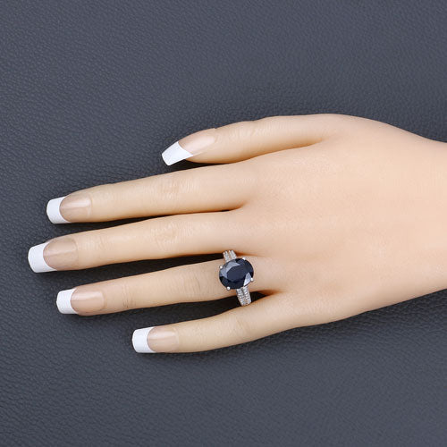 6.49 Carat Genuine Blue Sapphire and White Diamond 14K White Gold Ring Bids.com