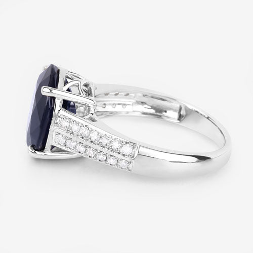 6.49 Carat Genuine Blue Sapphire and White Diamond 14K White Gold Ring Bids.com