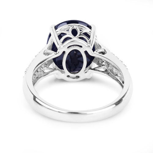 6.49 Carat Genuine Blue Sapphire and White Diamond 14K White Gold Ring Bids.com