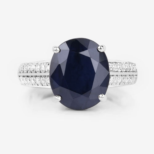 6.49 Carat Genuine Blue Sapphire and White Diamond 14K White Gold Ring Bids.com