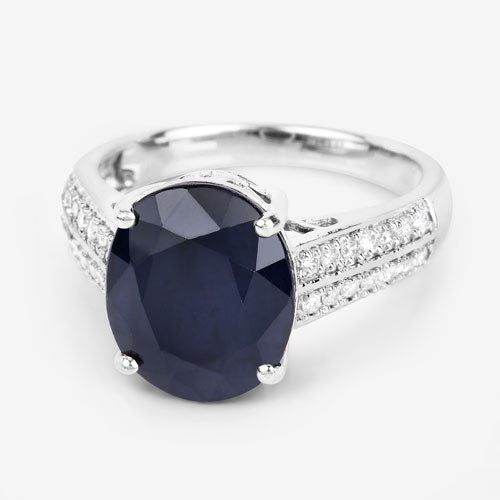 6.49 Carat Genuine Blue Sapphire and White Diamond 14K White Gold Ring Bids.com