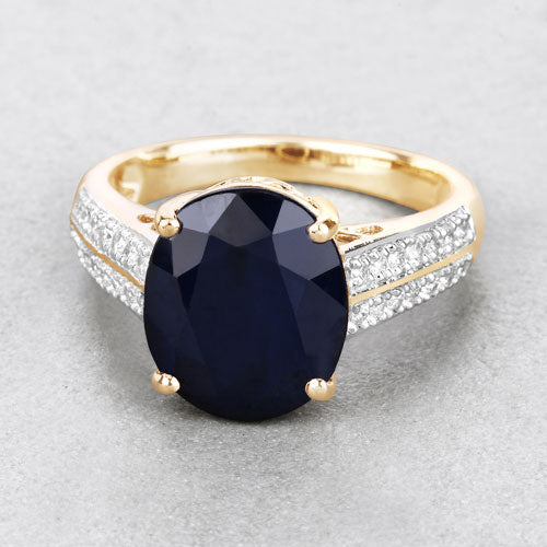 6.49 Carat Genuine Blue Sapphire and White Diamond 14K Yellow Gold Ring Bids.com