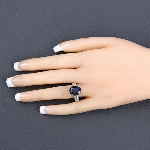 6.49 Carat Genuine Blue Sapphire and White Diamond 14K Yellow Gold Ring Bids.com