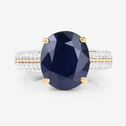 6.49 Carat Genuine Blue Sapphire and White Diamond 14K Yellow Gold Ring Bids.com