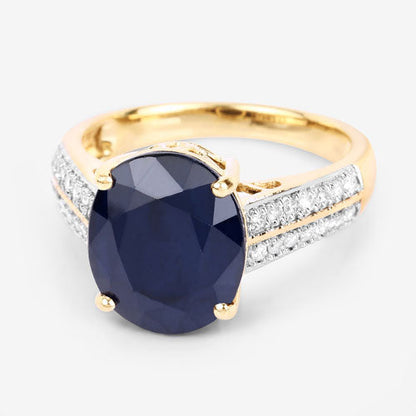 6.49 Carat Genuine Blue Sapphire and White Diamond 14K Yellow Gold Ring Bids.com