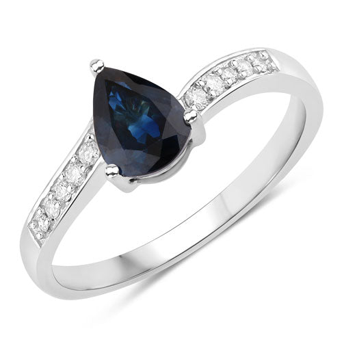 0.89 Carat Genuine Blue Sapphire and White Diamond 14K White Gold Ring Bids.com