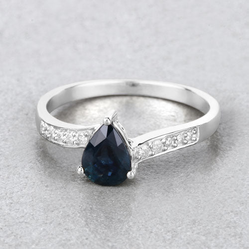 0.89 Carat Genuine Blue Sapphire and White Diamond 14K White Gold Ring Bids.com