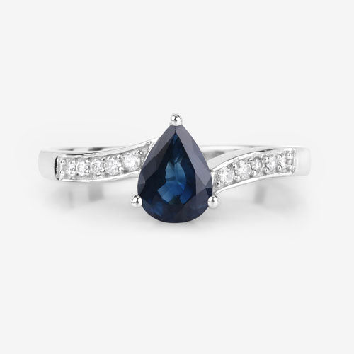 0.89 Carat Genuine Blue Sapphire and White Diamond 14K White Gold Ring Bids.com
