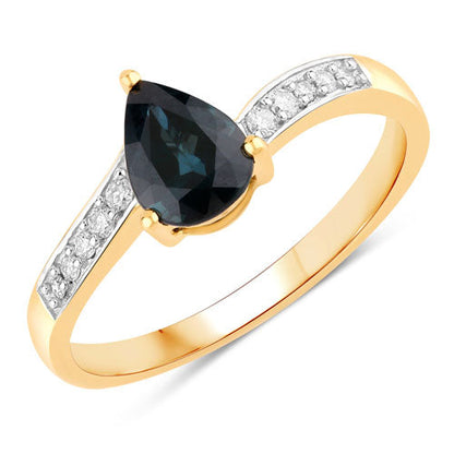 0.89 Carat Genuine Blue Sapphire and White Diamond 14K Yellow Gold Ring Bids.com