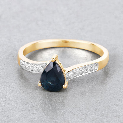 0.89 Carat Genuine Blue Sapphire and White Diamond 14K Yellow Gold Ring Bids.com