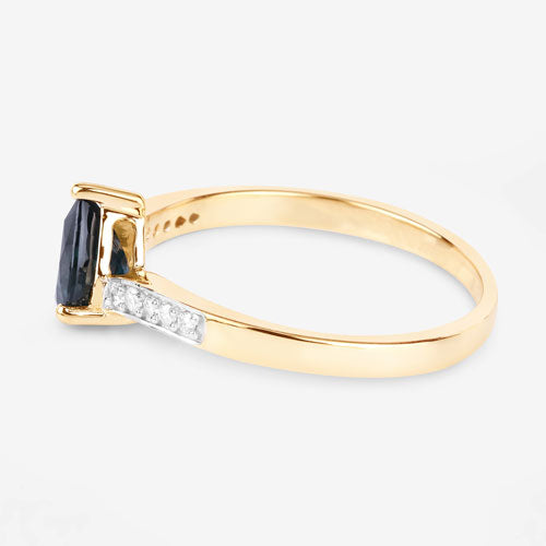 0.89 Carat Genuine Blue Sapphire and White Diamond 14K Yellow Gold Ring Bids.com