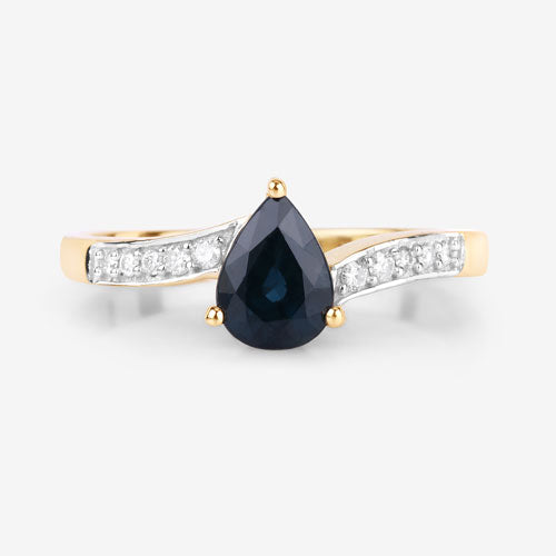0.89 Carat Genuine Blue Sapphire and White Diamond 14K Yellow Gold Ring Bids.com