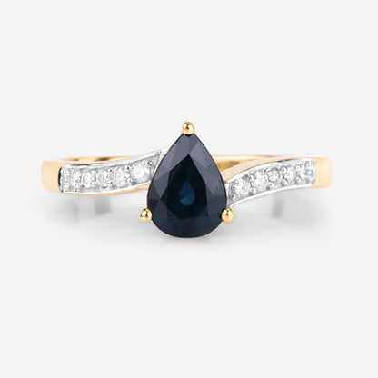 0.89 Carat Genuine Blue Sapphire and White Diamond 14K Yellow Gold Ring Bids.com