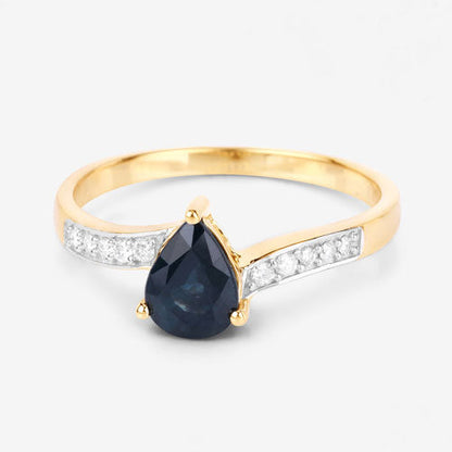 0.89 Carat Genuine Blue Sapphire and White Diamond 14K Yellow Gold Ring Bids.com