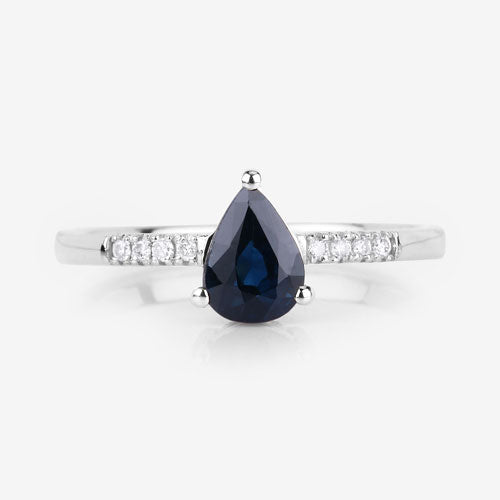 0.86 Carat Genuine Blue Sapphire and White Diamond 14K White Gold Ring Bids.com