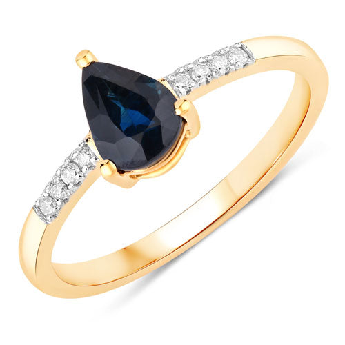 0.86 Carat Genuine Blue Sapphire and White Diamond 14K Yellow Gold Ring Bids.com