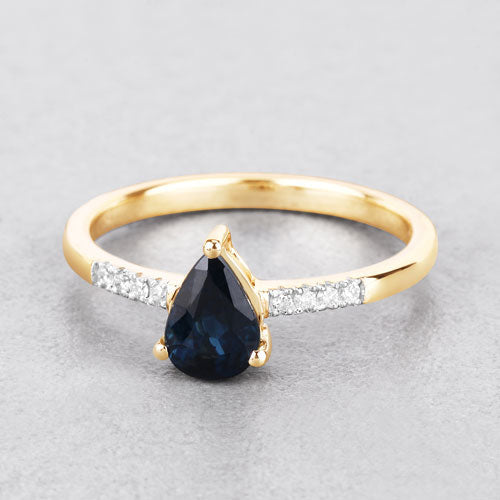 0.86 Carat Genuine Blue Sapphire and White Diamond 14K Yellow Gold Ring Bids.com