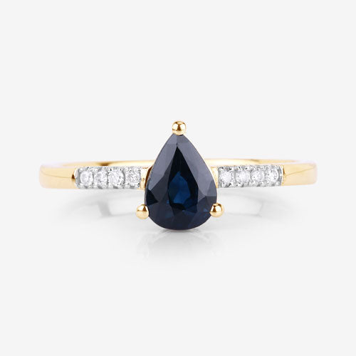 0.86 Carat Genuine Blue Sapphire and White Diamond 14K Yellow Gold Ring Bids.com